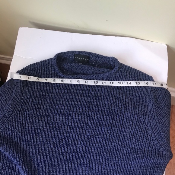 Spanner Mock Neck Sweater Open Ribbon Knit Minimalist Indigo Oversized Tunic Top - Picture 12 of 12